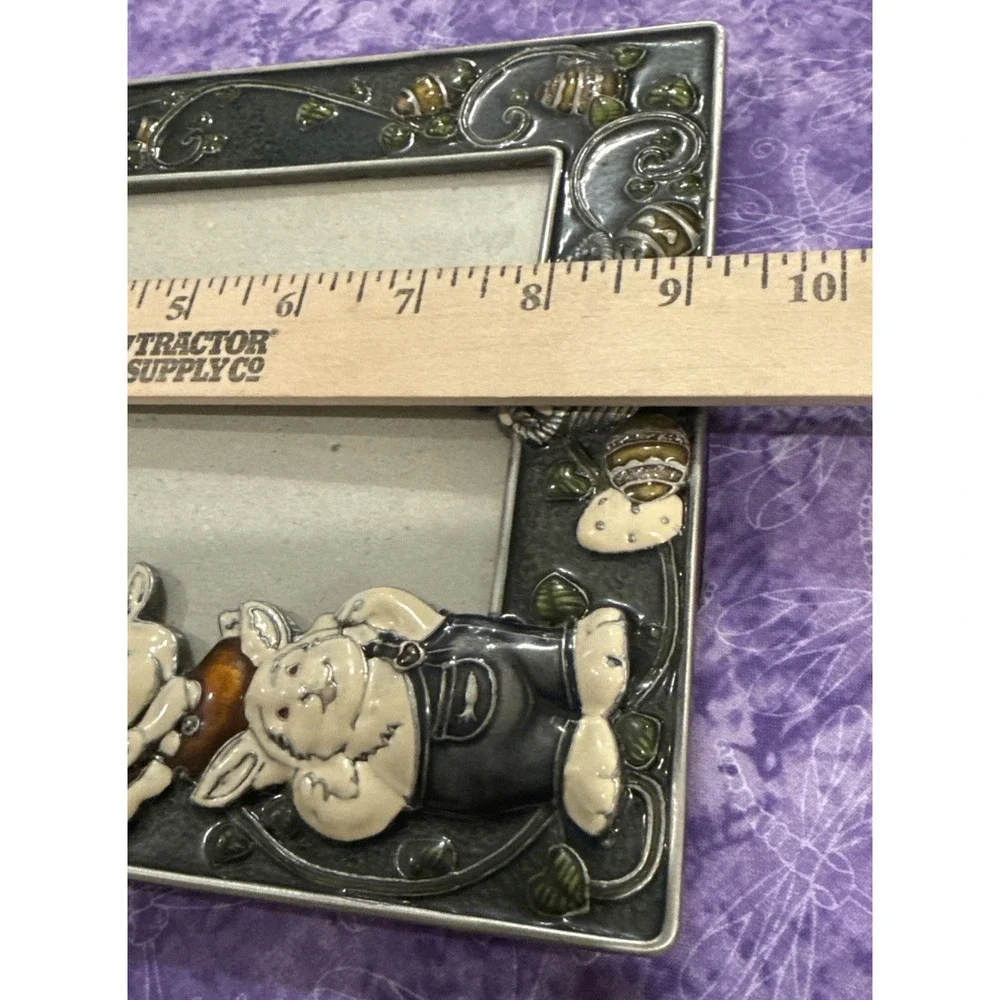 Metalware Metal‎ Enamel Picture Frame Rabbit Bunny Eggs Basket Easter